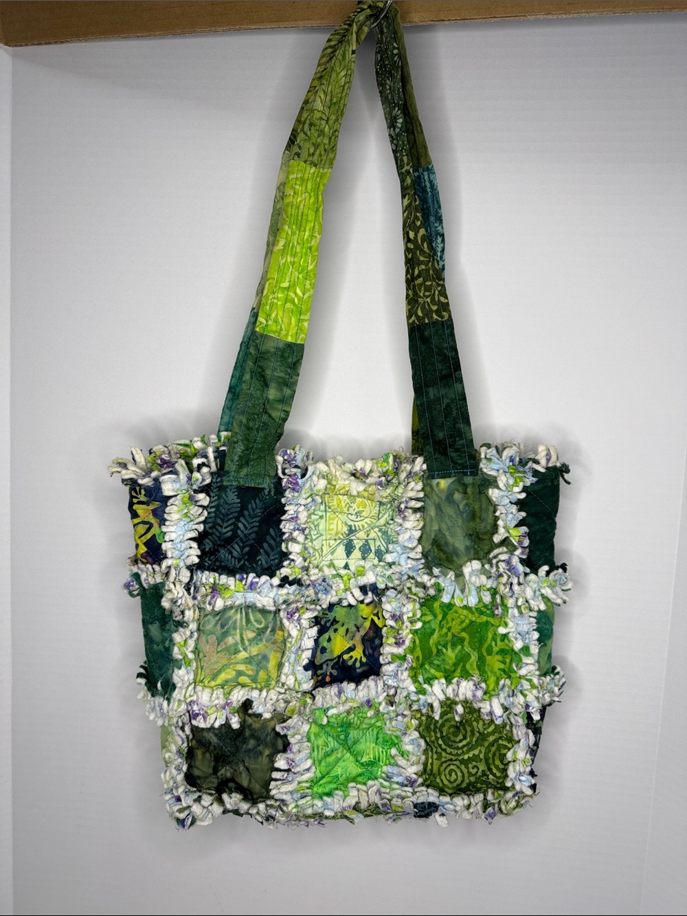 Quilted Handmade Green Patchwork Rag Tote Bag